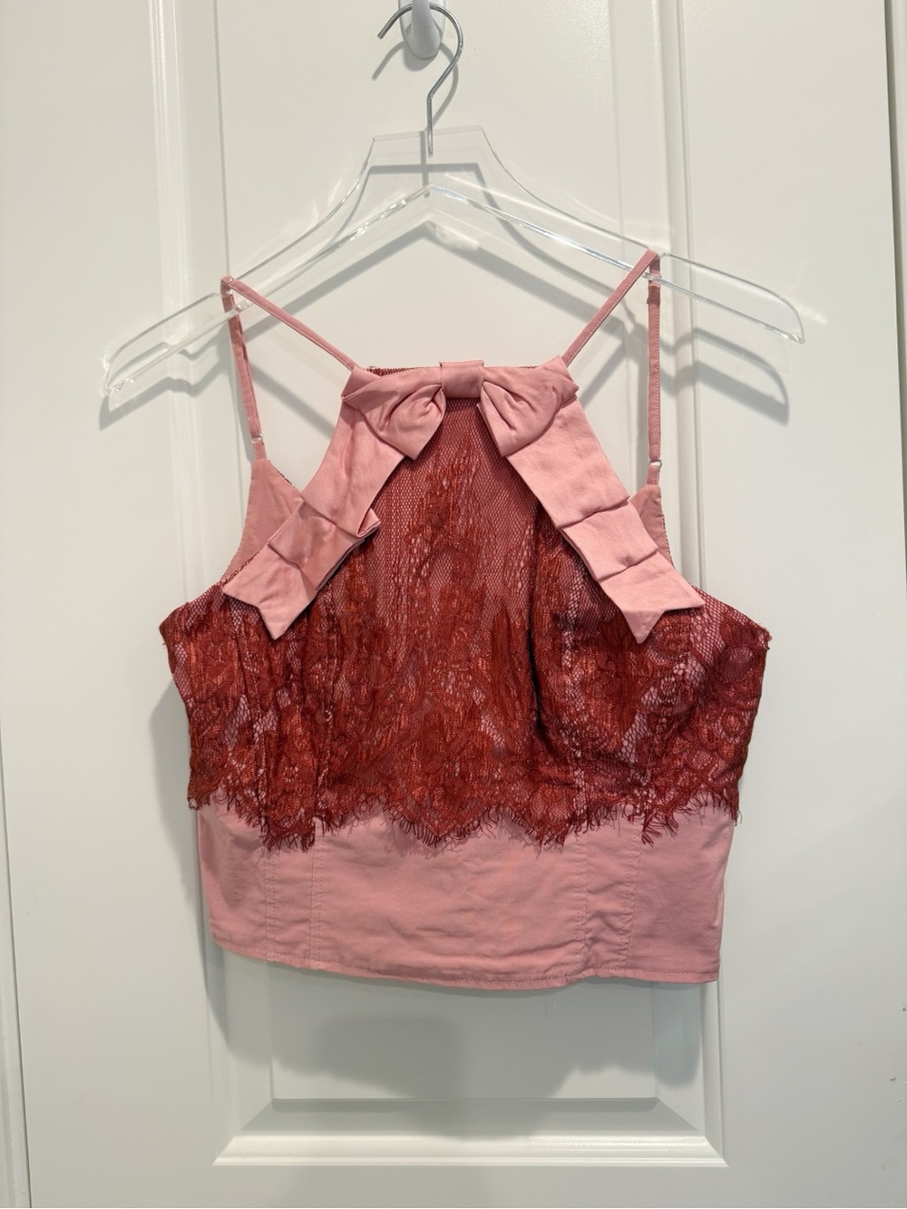 ANTHROPOLOGIE MAEVE Lace Bow Halter Tank Top in Powder Pink size Small - Picture 4 of 9